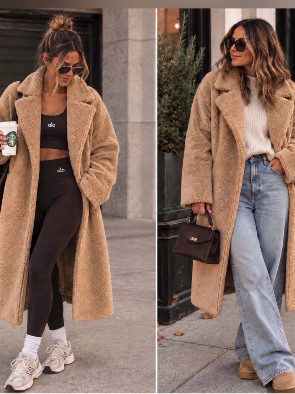 ALO Yoga Camel Faux Shearling Teddy Long Coat
